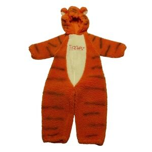 Disney Tigger Pooh Costume Jumpsuit‎ Toddler 3T Orange Hooded Fleece One Piece